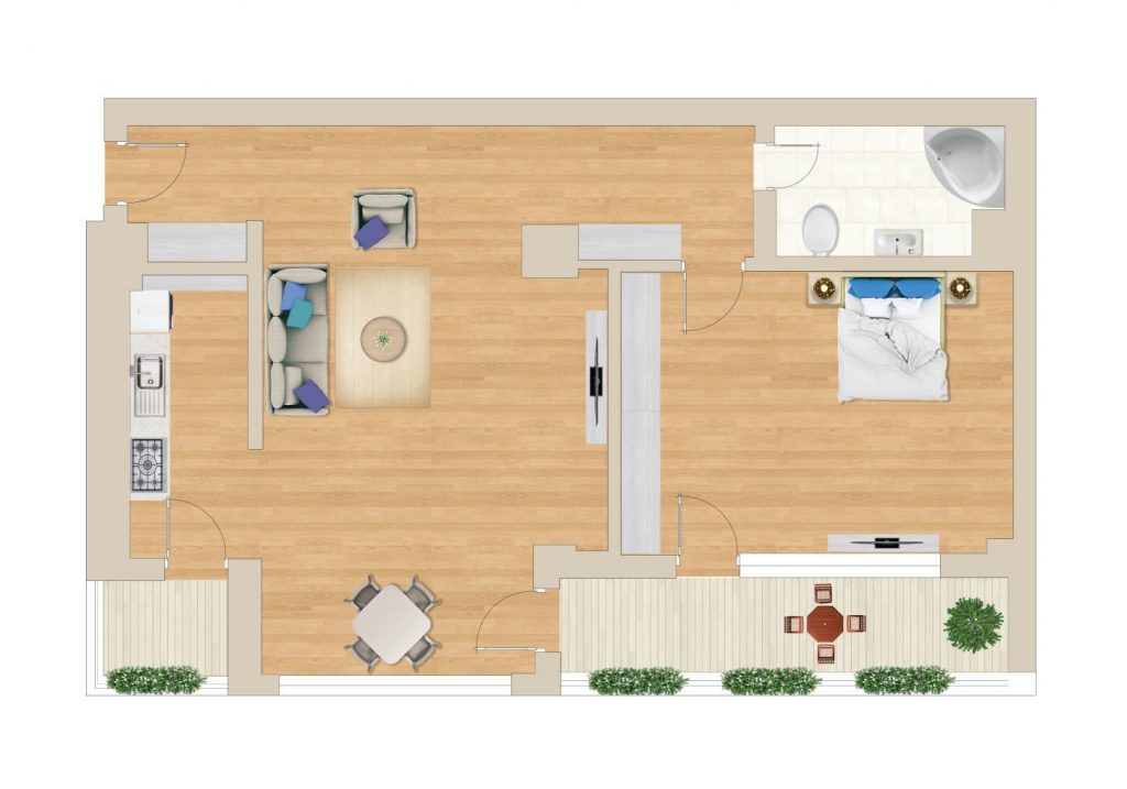 תכנית דירה בפיפרה 55 מטר מרובע